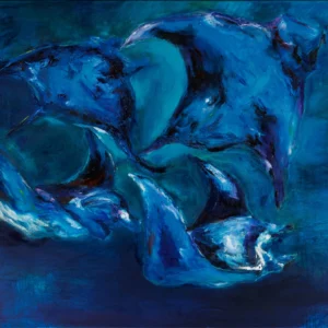 Œuvre originale « La Danse des Mobulas » (Série MARES), peinture à l'huile de Nathalie Vazquez, source de la Digigraphie® Fine-Art, ©ChristopheRuiz.