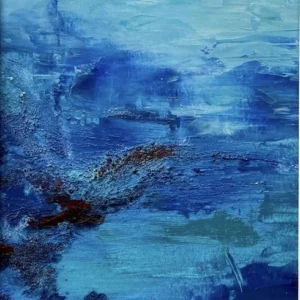 Peinture originale « Ailleurs » (pièce unique 1/1) à l'huile sur papier, encadrée par son passe-partout blanc, prête à l'encadrement final.