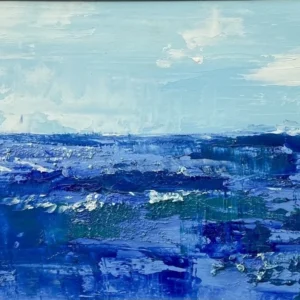 Peinture originale « Boussole Intérieure » (1/1) à l'huile sur papier. Paysage marin abstrait bleu, très texturé, créé par Nathalie Vazquez en 2022.
